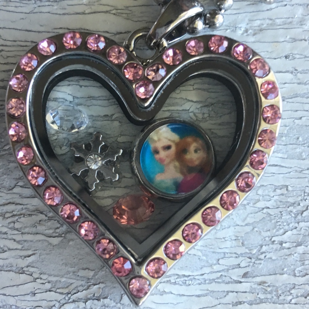 Frozen silver Memory Locket with pink gem stones